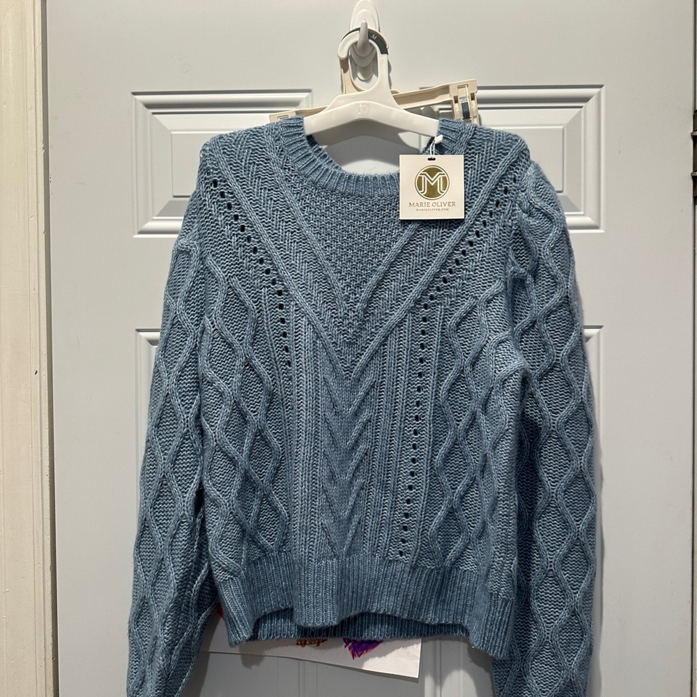 Marie Oliver Women's Light Blue Cable Knit Sweater- Felicia